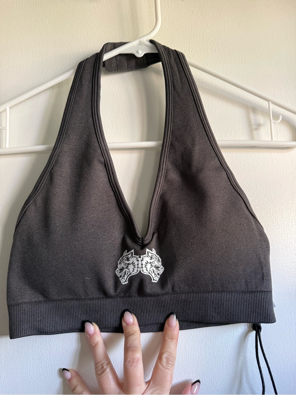 Darc Sport IYKYK Everson Seamless Black Halter Sports Bra Wolf Gray, Size Small